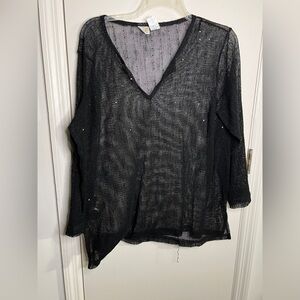 Black Sheer Knit Top with Sequins